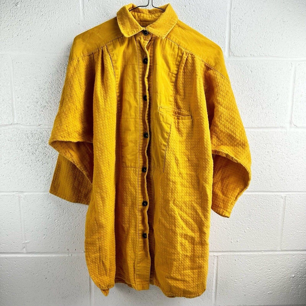 Transcend Made in USA Yellow 100% Cotton Button Front Oversized Shirt Sz XS VTG